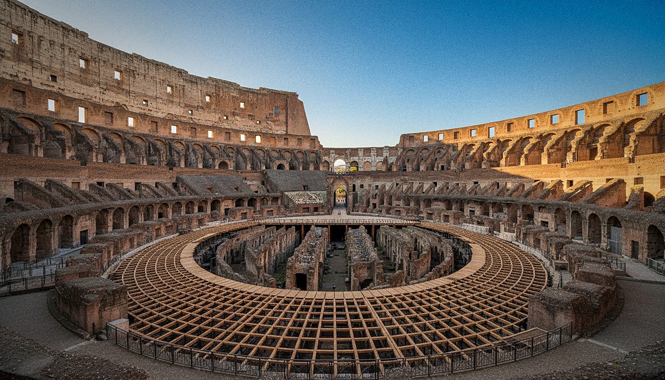 Vista interna da arena reconstruída do Coliseu de Roma