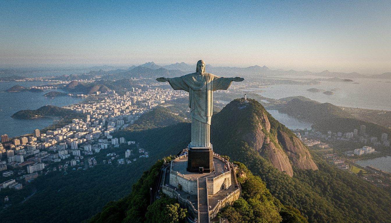 Estátua do Cristo Redentor no topo do morro do Corcovado no Rio de Janeiro