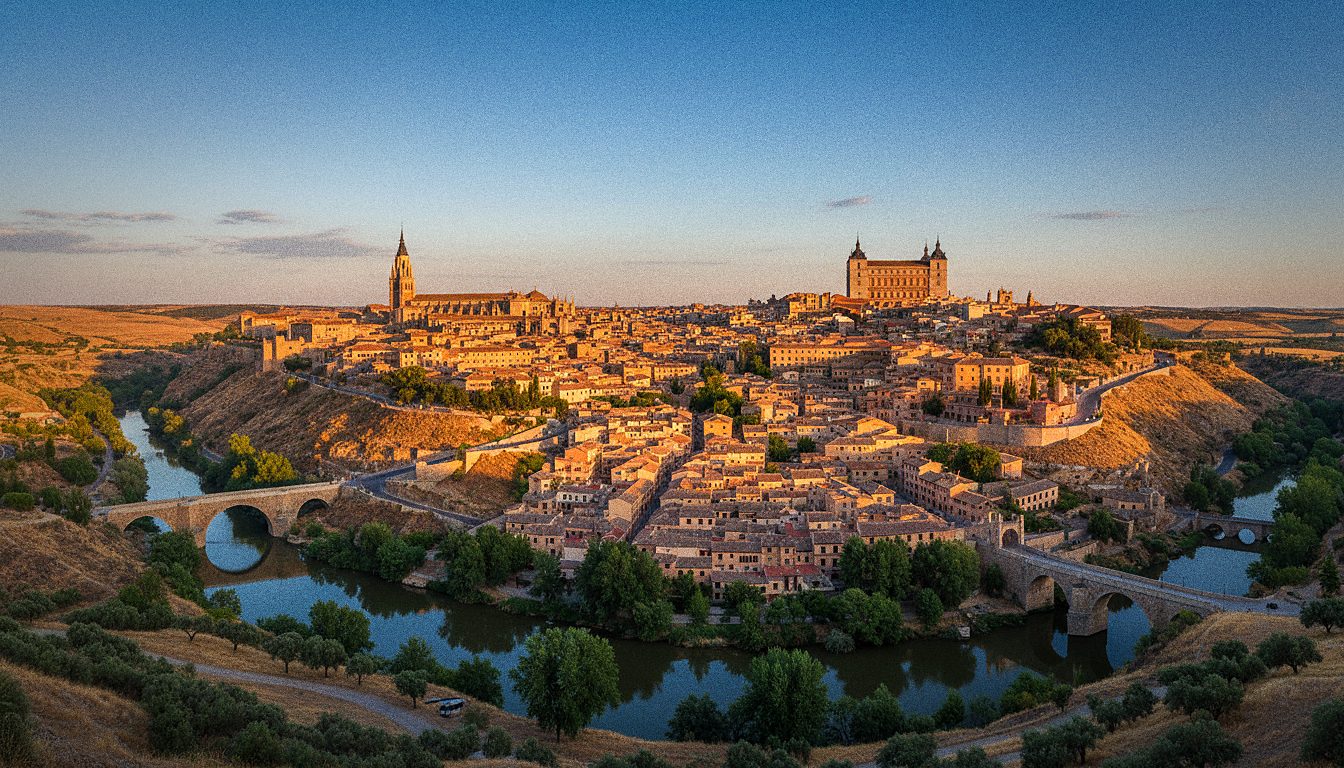 Vista panorâmica da cidade histórica de Toledo ao entardecer